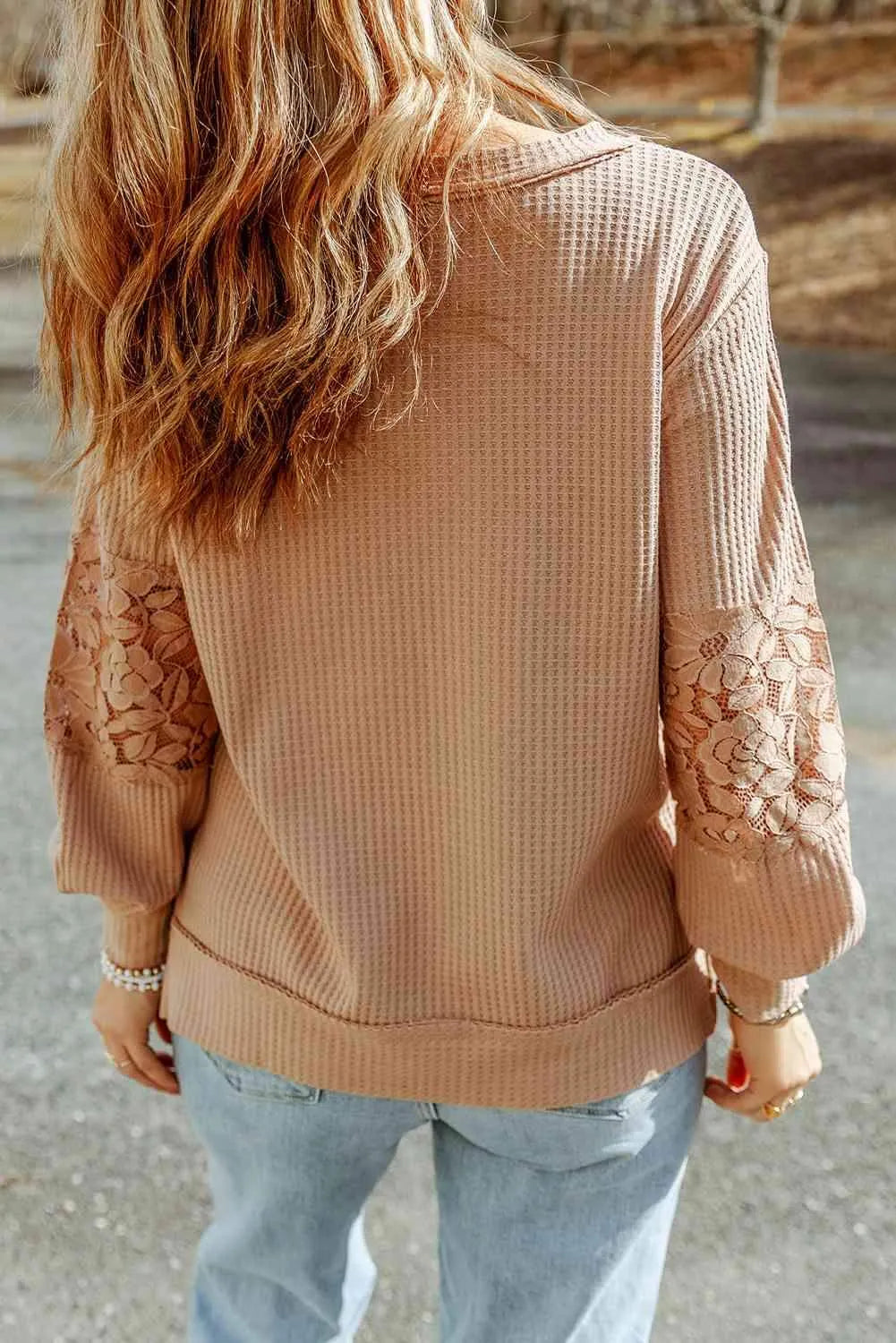 Crisscross V-Neck Waffle-Knit Top Blouses - Tophatter Daily Deals
